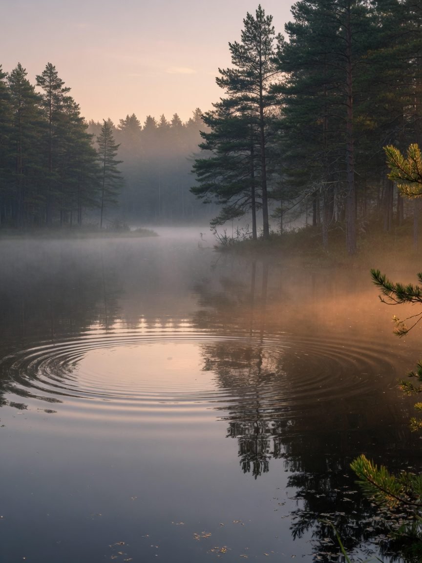 A still pond at dawn — presence, spirit, and the quiet after release.
