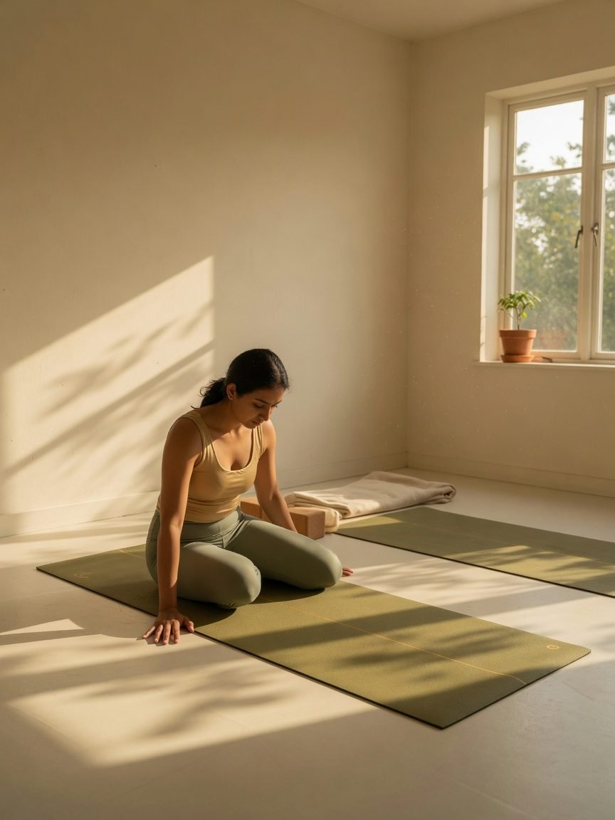 Pausing at the edge of the mat — less is more.