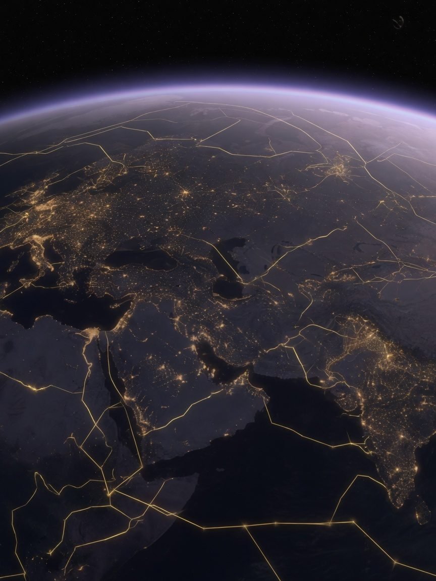 A living web of gold connecting people around the Earth.