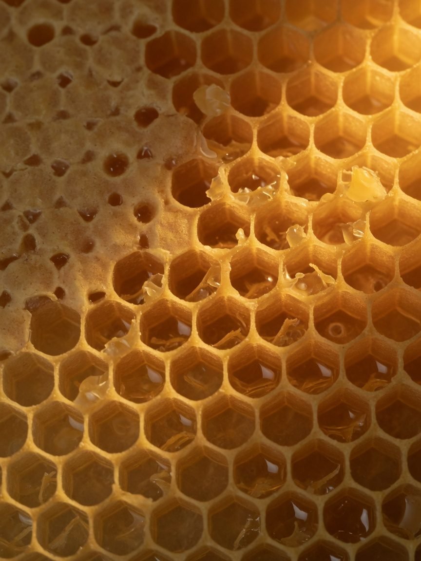 Honeycomb in gold light — oxytocin, serotonin, and a calmer hormonal profile.