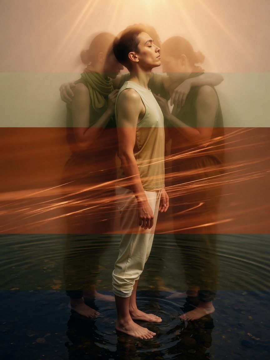 Three atmospheres in one body — connection above, mobilization through the middle, stillness at the feet.