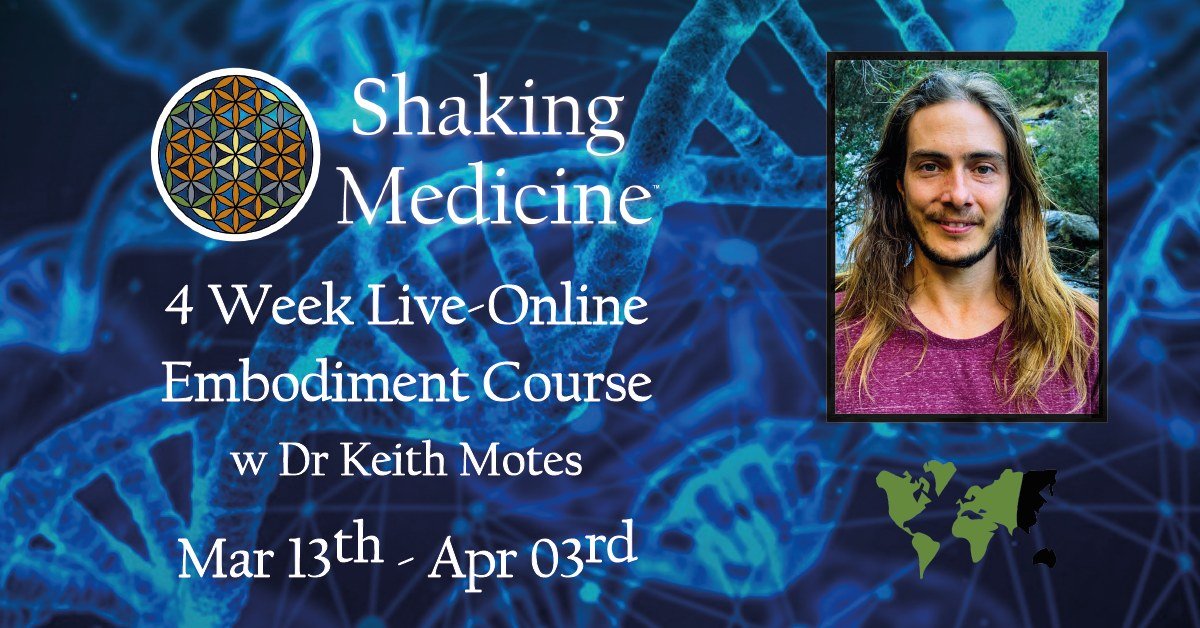 Poster for the four-week live online embodiment course, 13 March to 3 April 2022, with Dr Keith Motes