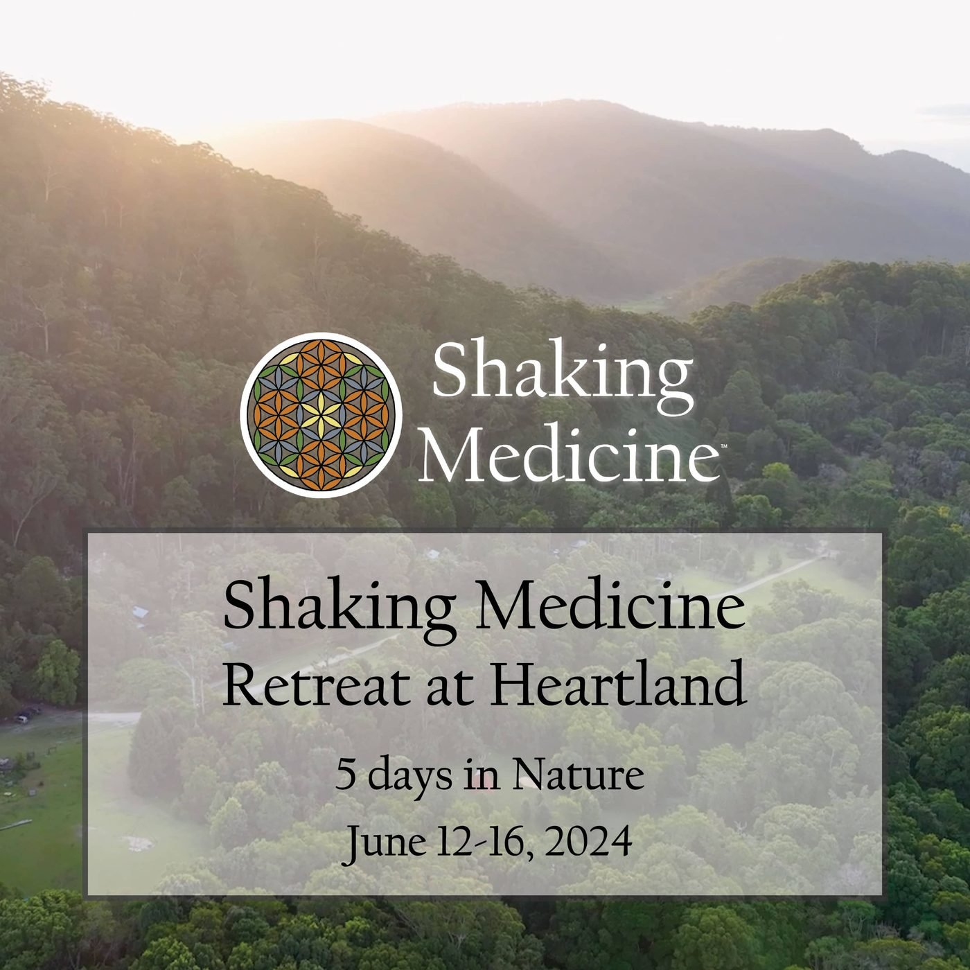 Poster for the Shaking Medicine retreat at Heartland, 12–16 June 2024