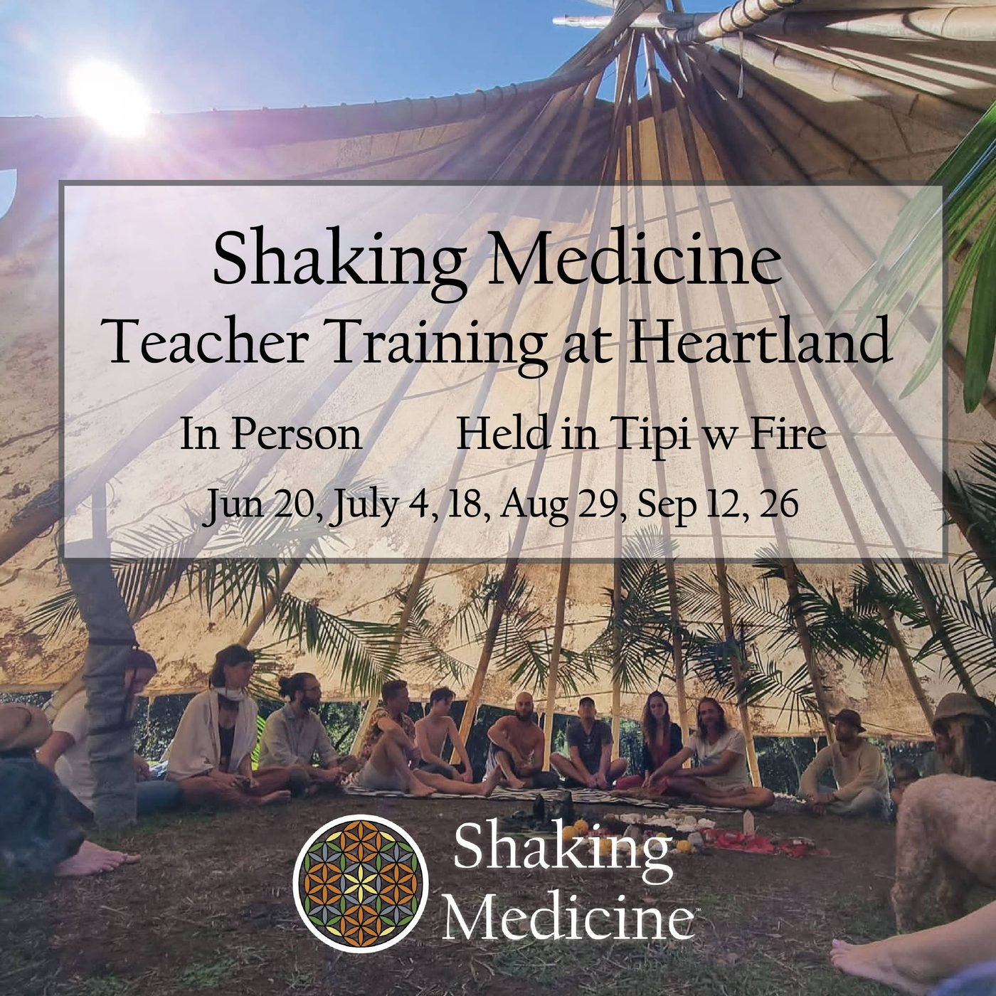 Poster for the in-person teacher training at Heartland, held in the tipi