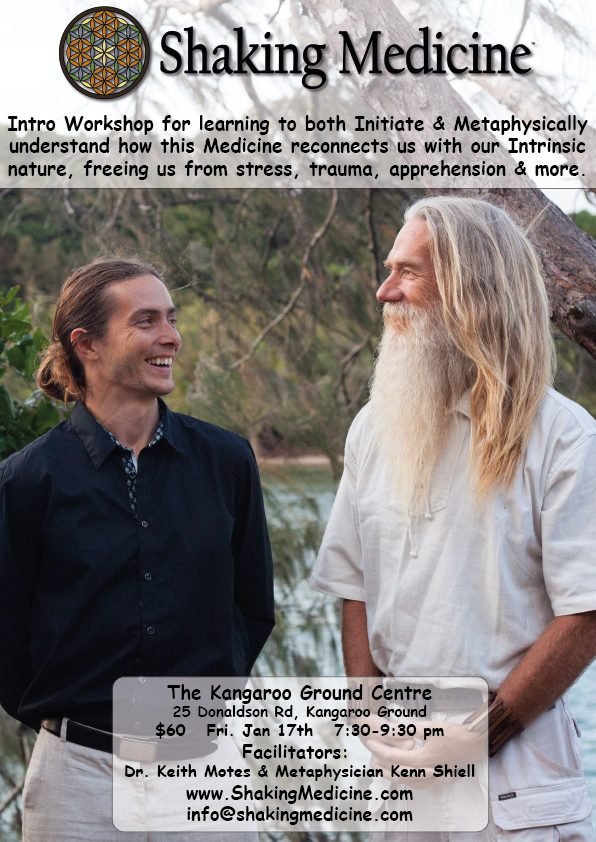 Poster for the Shaking Medicine intro workshop at the Kangaroo Ground Centre, 17 January 2020