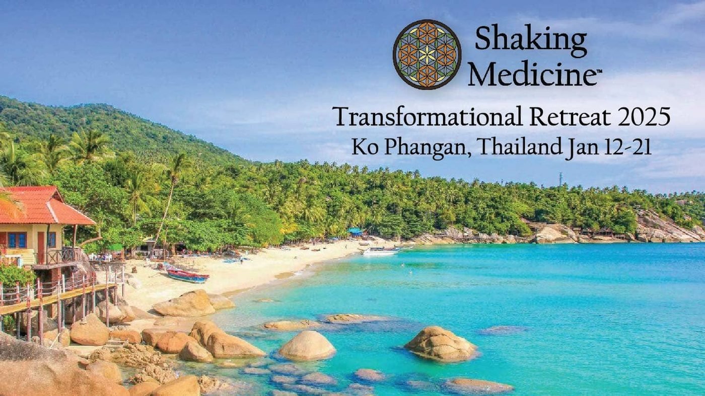 Poster for the Shaking Medicine transformational retreat, Ko Phangan, 12–21 January 2025