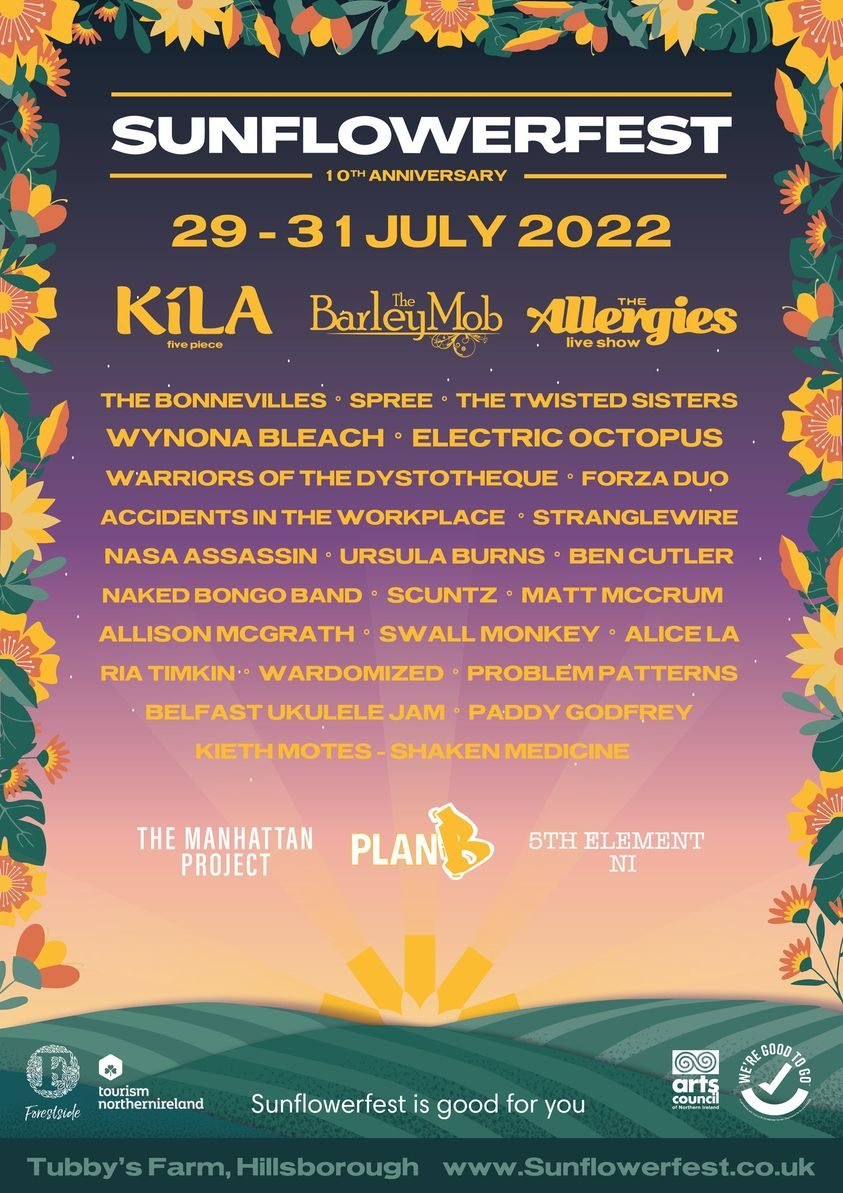 Sunflowerfest poster for 29–31 July 2022 at Hillsborough