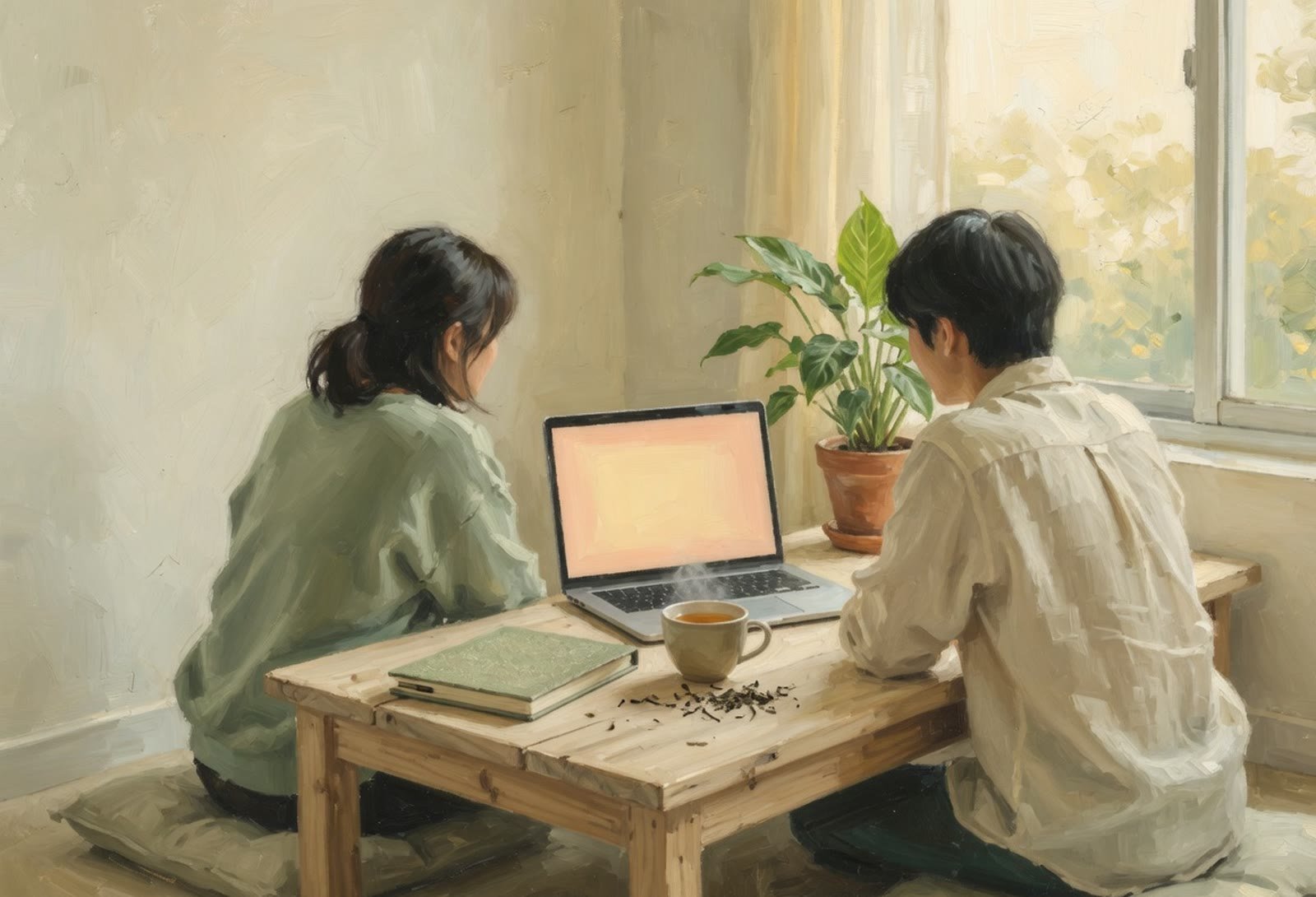 A morning circle around a warm screen