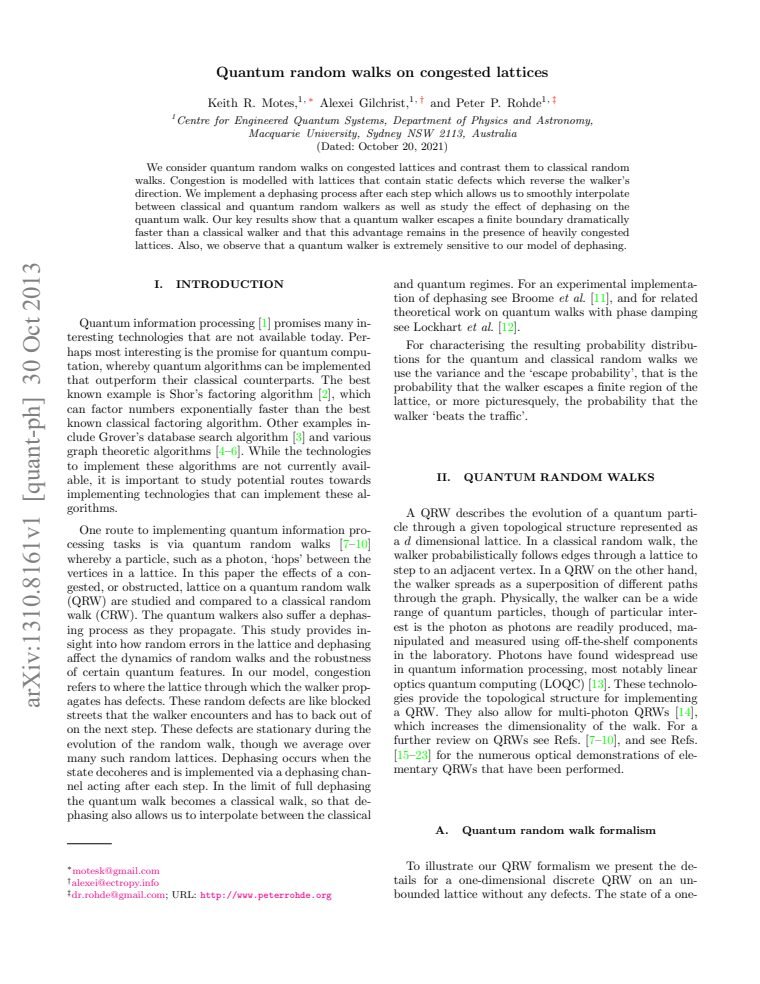 Quantum random walks on congested lattices