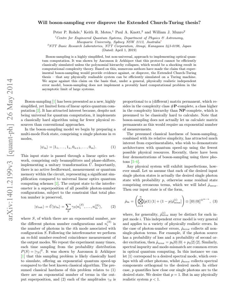 Will boson-sampling ever disprove the Extended Church-Turing thesis?