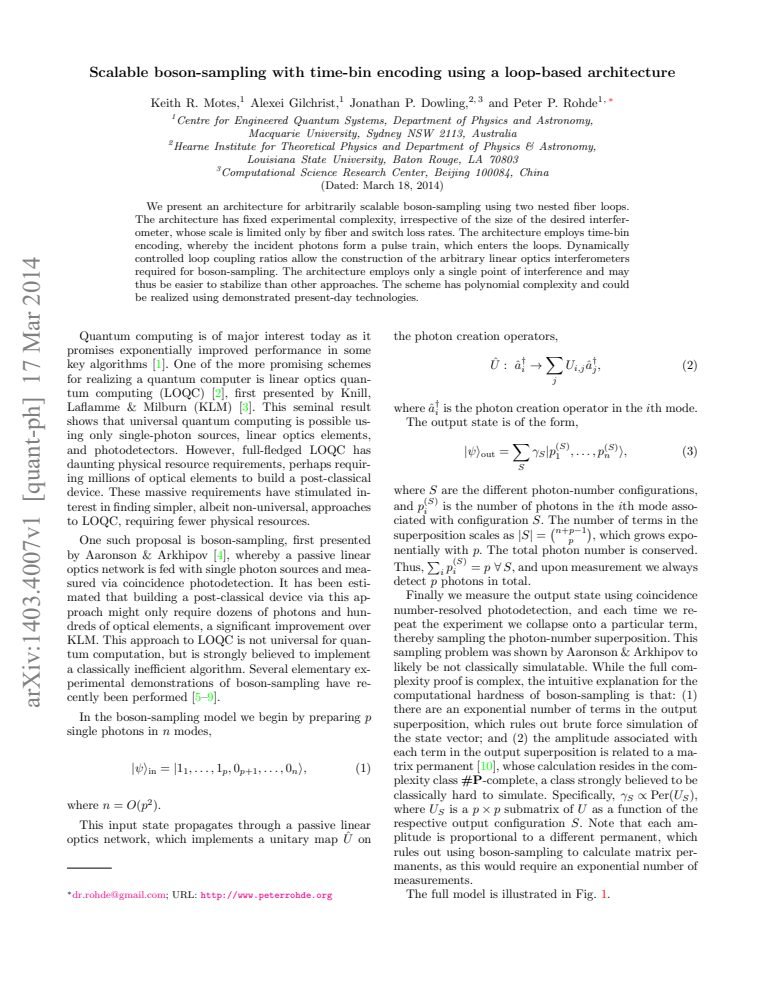 Scalable boson-sampling with time-bin encoding using a loop-based architecture
