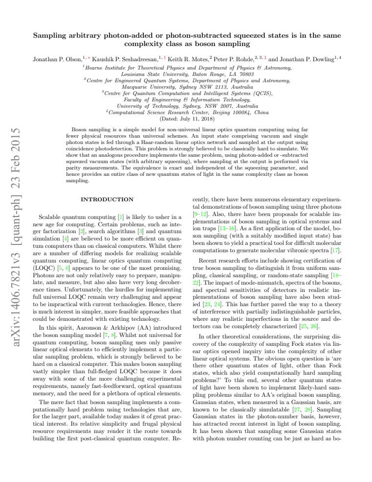 Sampling arbitrary photon-added or photon-subtracted squeezed states is in the same complexity class as boson sampling