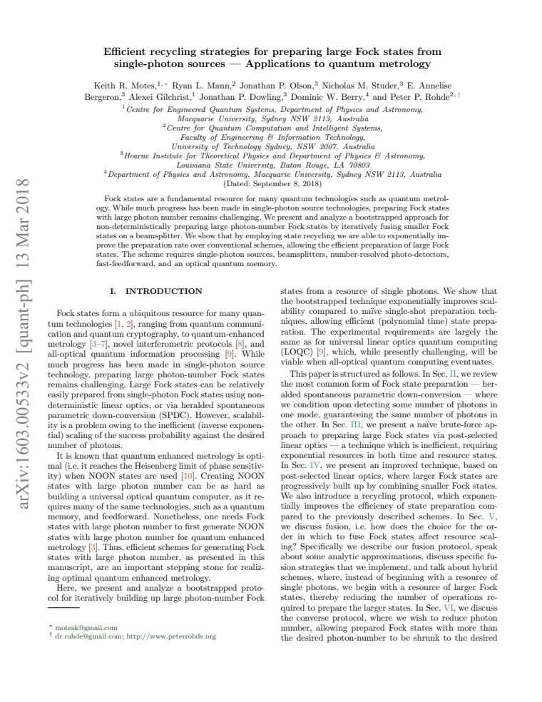 Efficient recycling strategies for preparing large Fock states from single-photon sources — Applications to quantum metrology
