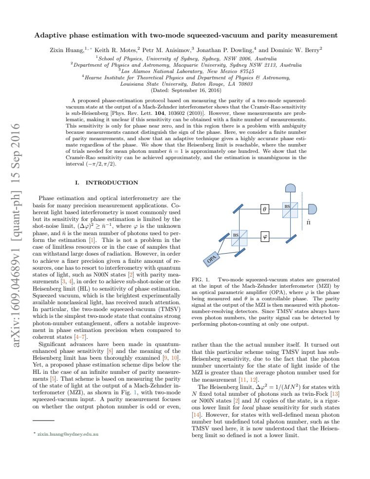 Adaptive phase estimation with two-mode squeezed-vacuum and parity measurement